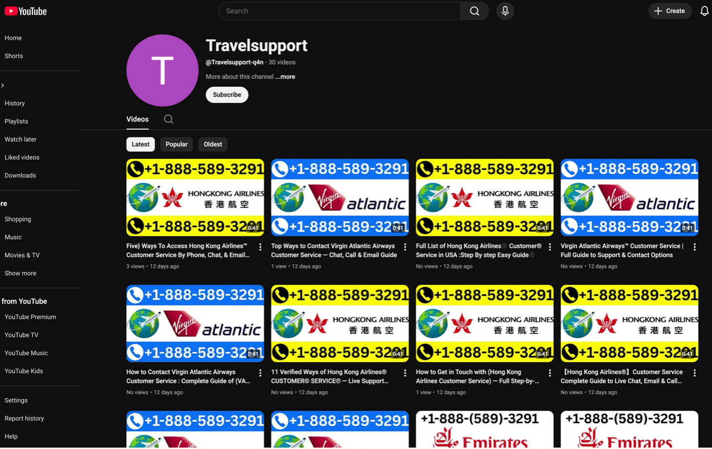 骗子批量生成的Youtube频道
